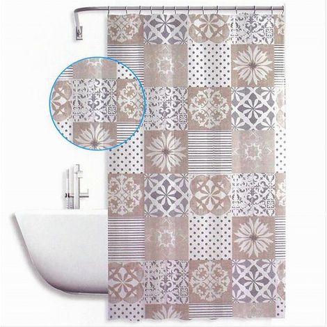 Rideau De Douche Imperméable Anti-moisissure 180x180cm Anneaux De Salle De Bain Majolique Beige 59529