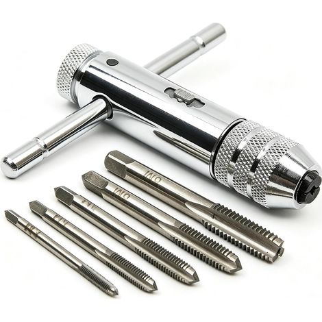 Tarauds à main Tarauds Métrique Tarauds et filières M3 M4 M5 M6 M8 Tarauds Tarauds à fileter avec Porte taraud réversible à cliquet (1/5)