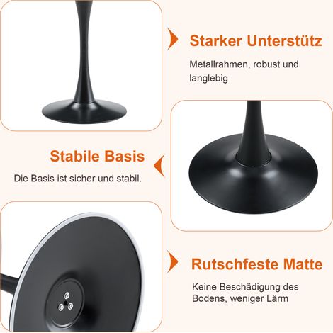 Table ronde 60 cm en MDF, plateau thermoformé aspect noyer, pied noir – table d'appoint ou petite table à manger compacte, idéale pour intérieurs européens. (1/5)
