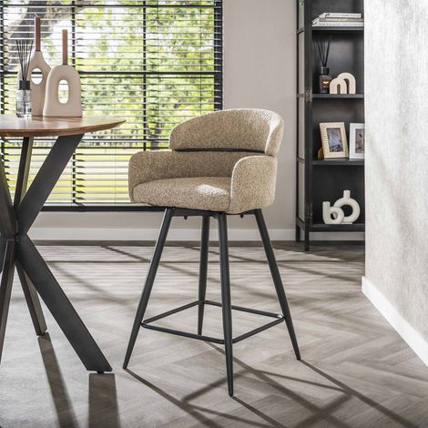 Barhocker Sienna Bouclé Sand Runde Rückenlehne drehbar
