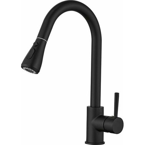 Mitigeur de cuisine avec bec extractible, noir mat, mitigeur monocommande avec bec extractible, mitigeur de cuisine en laiton massif avec raccords aux normes britanniques