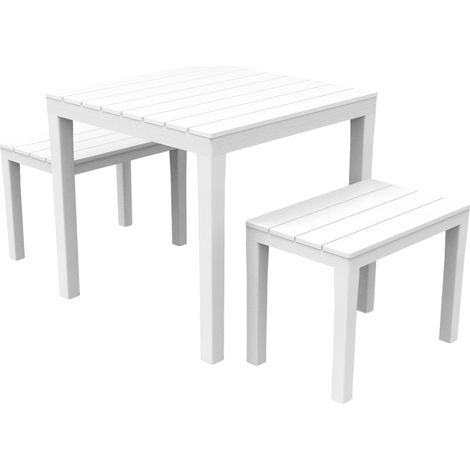 Dmora Outdoor-Lounge-Set Moncalieri, Gartenset mit 1 quadratischem Tisch und 2 Bänken, Picknickset für drinnen und draußen, 100 % Made in Italy, weiß (1/3)