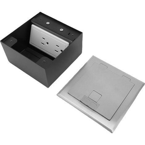 Prise de sol encastrable double 3 broches, boîtier en acier inoxydable avec prises électriques, kit argenté (1/5)