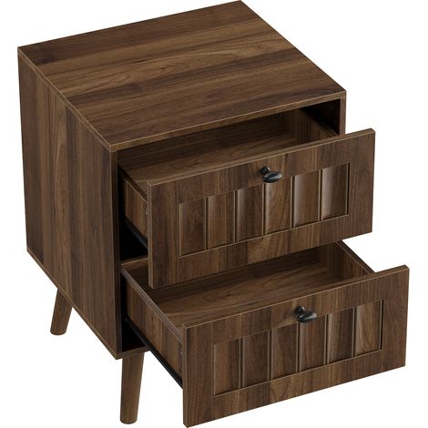ELVMI Comodino con 2 Cassetti con Frontali Scanalati, Gambe Alte, per Camera da Letto, MDF, Noce (1/5)