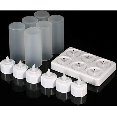 Wiederaufladbare Teelichter mit Ladegerät, 3D-LED-Blinklichter, 6er-Pack (1/5)