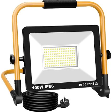 LED Floodlight 10000LM Spot Light 6000 K Cool White IP66 Portable Led Work Light with 3 m Cable for Workshops, Garages (1/5)