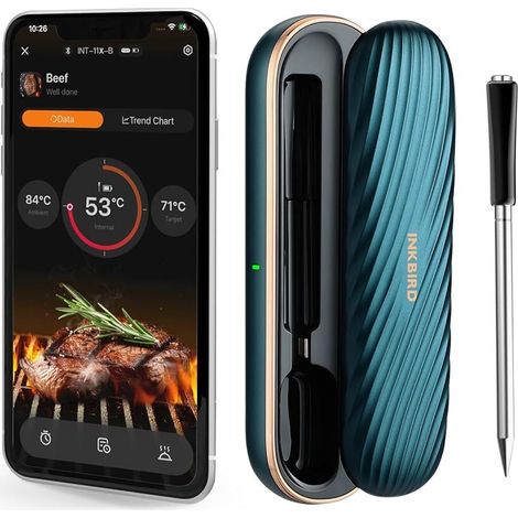 Thermomètre Cuisine INKBIRD INT-11X-B Thermomètre Cuisson Viande Bluetooth 5.1 Sans fil Contrôle APP étanche IP67 Intelligent