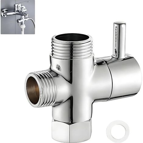 Chrome Shower Diverter Valve - 3 Way T-Adapter for Switching Between Shower Head and Fixed Shower Head - Male G1/2 Inlet with G1/2 Compatible Dual Outlets (1/5)