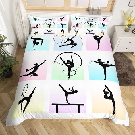 Parure de lit de gymnastique taille S - Avec housse de couette - Motif silhouette de gymnastique - Pour enfant fille femme adolescente - Décoration de chambre - Sport - Pour les amateurs de danse (1/5)
