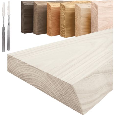 LAMO Manufaktur Étagère flottante murale bois avec fixation invisible  Étagère  70 cm largeur pour salon, cuisine, bureau  Couleur: blanc, Bord: naturel  Bois massif, design moderne