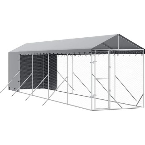 Maison Exclusive - Outdoor-Hundezwinger mit Dach Silbern 2x10x2,5