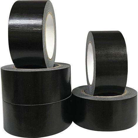 GDHZS- Lot de 5 rubans adhésifs en toile resistant noir 48 mm x 10m, gaffer large noir,ruban adhésif de réparation d'étanchéité,heavy duty duct tape black (1/5)