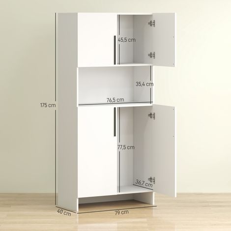 Armoire de cuisine blanche en panneaux de particules, étagères de rangement pour salon et salle à manger, support micro-ondes, meuble multifonction.