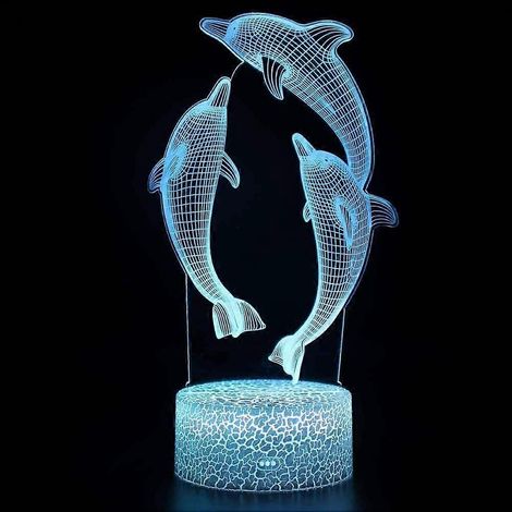 3D-LED-Schreibtischlampe mit optischer Illusion, 7 wechselnde Farben, USB-Kabel, Touch-Taste, Weihnachts- oder Geburtstagsgeschenk, Kinderspielzeug (Delfin) (1/5)