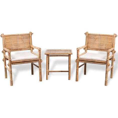 Ensemble Table + 2 chaises de bistro - Table à manger avec Chaises avec coussins Bambou BV596318 - BonneVie (1/5)