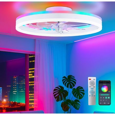 Ventilateur de Plafond LED RGB 40 cm avec Télécommande, Sans Pales, Éclairage Dimmable, Faible Hauteur, Plafonnier Moderne pour Chambre, Salon et Cuisine (1/5)