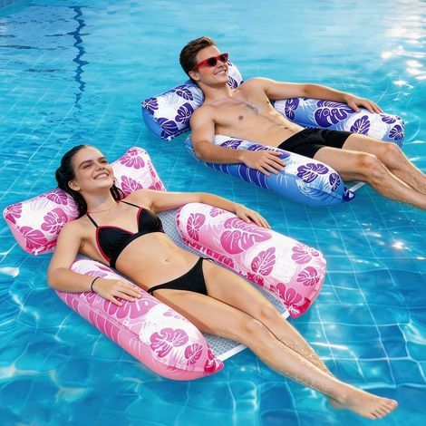 Set di 2 materassini gonfiabili per piscina, galleggiante per adulti 4 in 1, amaca galleggiante versatile con sedie galleggianti, rete per amaca gonfiabile, accessorio per adulti, ideale per le vacanz (1/5)