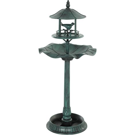 Bain d'oiseaux 3 en 1 : abreuvoir, jardinière et décoration Ø 50 x 113 cm en polypropylène vert-de-gris. (1/5)