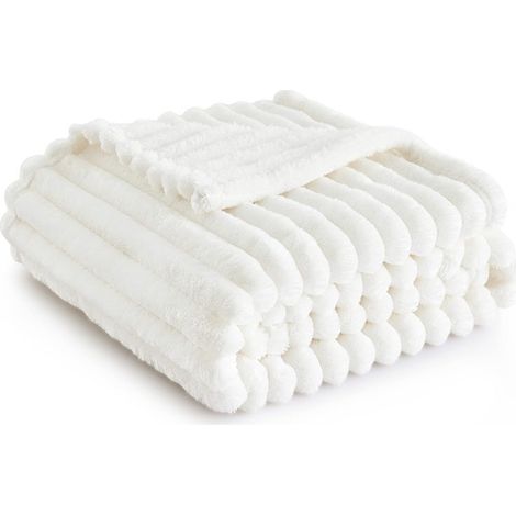 Couverture Flanelle - 120 x 200 cm - Blanc - Pour Lit Canapé Bureau Camping - 650 g (1/5)