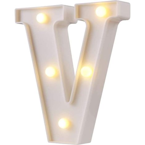 Lettres lumineuses LED style marquis, 26 lettres, logo lumineux idéal pour veilleuse, mariage, anniversaire, décoration de bar à domicile (blanc, V)