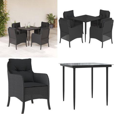 5-tlg. Garten-Essgruppe mit Kissen Schwarz Poly Rattan - Gartentisch - Gartenstuhl (1/5)