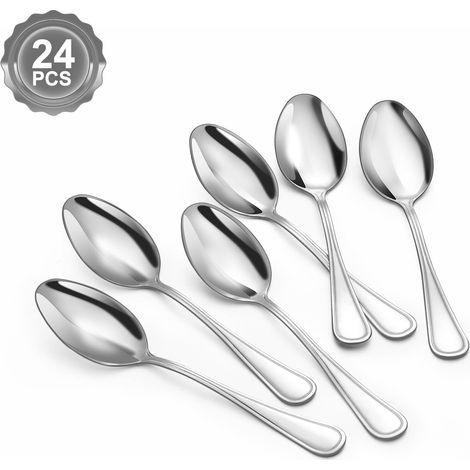 24 Cuillères à café, Acier inoxydable, 13,7 cm, Finition miroir, Lavable au lave-vaisselle, Pour maison et hôtel