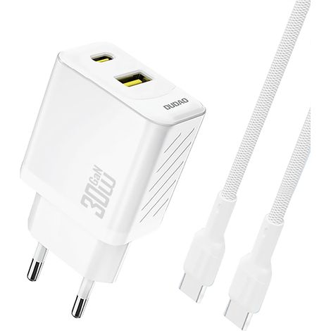 Dudao A27TCEU PD 30W GaN USB-A/USB-C-Wandladegerät mit USB-C-Kabel – Weiß (1/5)