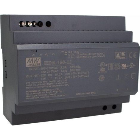 MW MEAN WELL HDR-150-12 Alimentatore Guida DIN 150W 12V 12,5A Input 220V e 110V
