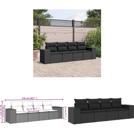 4-tlg. Garten-Sofagarnitur mit Kissen Schwarz Poly Rattan - Gartensofas - Outdoor Möbel - Gartenmöbel Set - Rattan Gartenmöbel - Lounge Set - Home & Living (1/3)