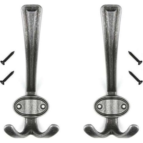 2x Crochet double 160mm métal vintage noir antique avec vis antique rustique mural cuisine salle de bain porte manteau serviette sac couvert vetement dressing meuble placard (1/2)