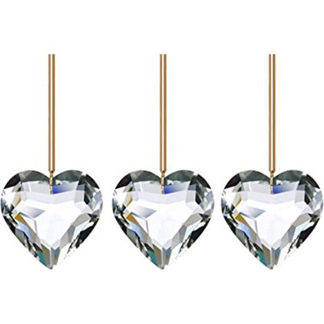 Lot de 3 prismes en cristal en forme de cœur pour lustre, fenêtre, jardin, mariage, décoration de fête. (1/4)