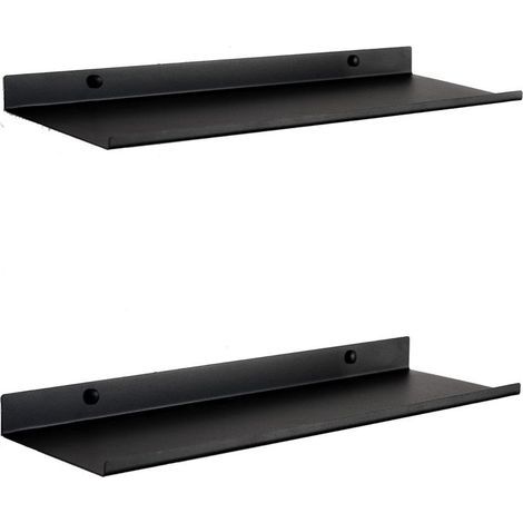 Étagère murale flottante noire Lot de 2 étagères murales en métal de 50 cm, fixation invisible pour livres, objets, décoration murale Convient pour salle de bain, salon, cuisine, chambre ou bureau