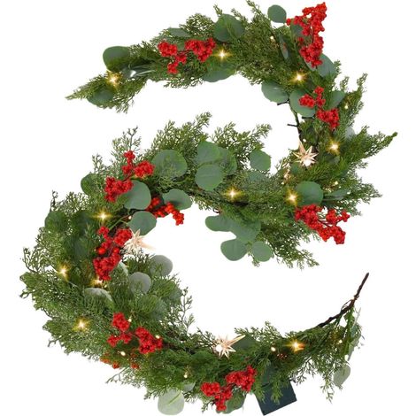 Guirlande Artificielle - Cyprès Pin Eucalyptus - 183 cm - Baies Rouges - Décoration Intérieure Extérieure - 1 Pièce (1/5)
