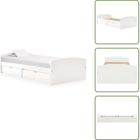 Cadre de lit avec 2 tiroirs sans matelas blanc 90x200 cm - Cadre De Lit - Lit Double - Lit Avec Tiroirs - Meuble De Chambre - Bois De Pin (1/5)