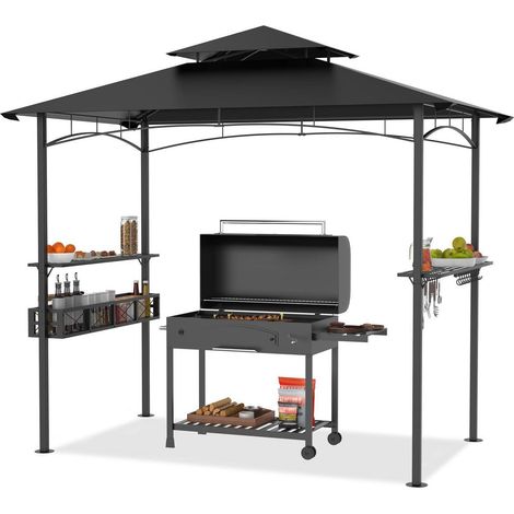 Grillpavillon mit Bartresen und Stauraum, 244x138x250 cm, Schwarz (1/5)