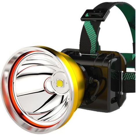 Ultrahelle, wiederaufladbare Stirnlampe/Scheinwerfer/Akku-Scheinwerfer, ideal für Garten, Camping und Angeln. XPG: Gelber Ring, weißes Licht, zwei Stromarten. (1/4)