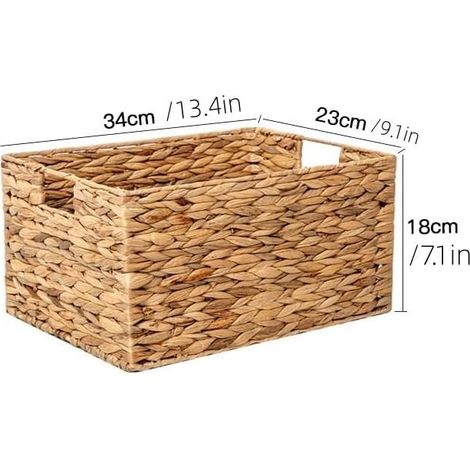 Paniers de Rangement Tissé en Osier Naturel avec Poignées,Panier de Rangement,Boîtes Conteneurs Décoratif pour Salon et Chambre,Salle de Bain,Jacinthe d'eau(Size:Medium2) (1/5)