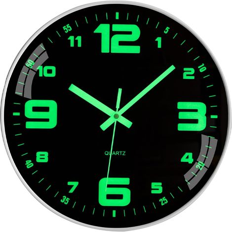 Horloge murale lumineuse silencieuse sans tic-tac, 30 cm, à quartz moderne, grande horloge à piles, facile à lire pour la maison. (1/5)