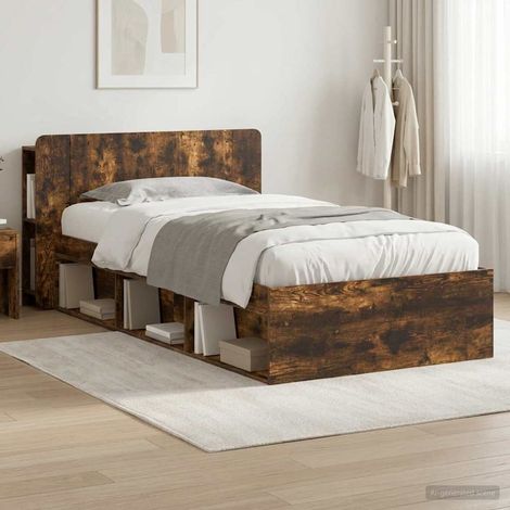 Cadre de lit avec rangement en bois d’ingénierie chêne fumé, 75 x 190 cm - PANGIVO (1/5)