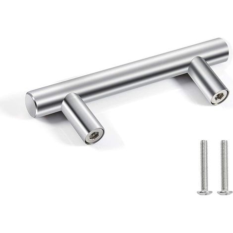 10 tiradores de puerta de acero inoxidable plateado para muebles, separación entre orificios de 64 mm (1/5)