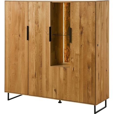 Highboard Wildeiche mit Holztür 142x43x145 natur geölt LINDAU 17