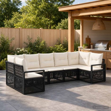 vidaXL Ensemble de canapé de jardin 7 pc 7-Nombre de places Noir (1/5)