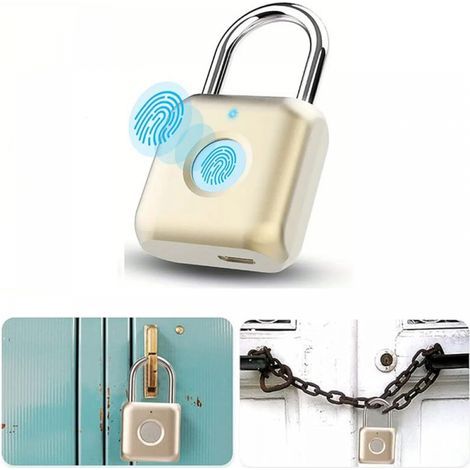 Dual fingerprint padlock, smart padlock, fingerprint recognition lock, waterproof, USB charging, gold (1/5)