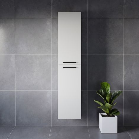 Napoli Gloss White 350mm x 1600mm Wall Mounted 2 Door Storage Unit - 350mm - Matt Black 160mm Handle