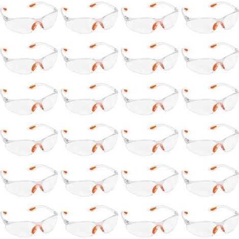 Lunettes de Protection Transparentes - Lot 24x Lunette de Protection Travail Bricolage Chantier Chimie Lycee - Surlunettes Verres Plastique Pont-de-Nez et Embouts Caoutchouc (1/4)