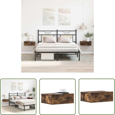 Rangement chambre - Tables de chevet flottantes 2 pcs Chêne fumé 40x30x15 cm (1/5)