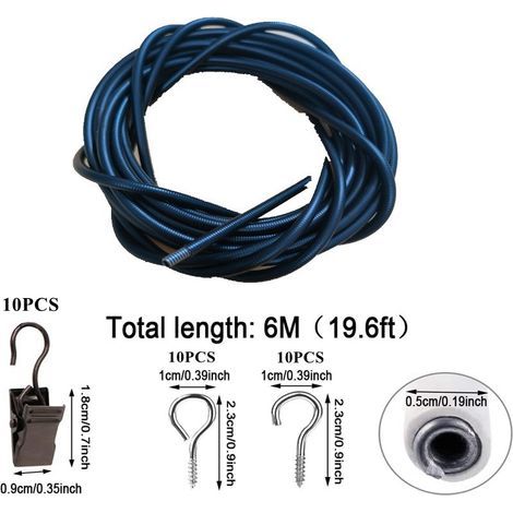 Gardinenzubehör: 6 Meter schwarze Federschnur, 10 Ösen, 10 Fragezeichen-Clips, 10 schwarze Stahlclips (10er-Packung). (1/5)