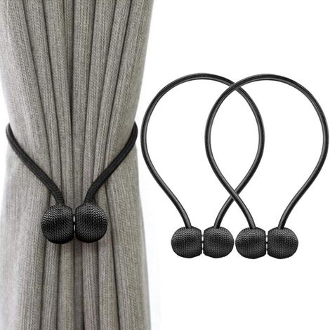 Pinces à cravate pour rideaux VS attaches magnétiques fortes pour rideaux décoratifs de maison et de bureau, clips de fixation tressés de style européen, 1 paire (noir) (1/5)