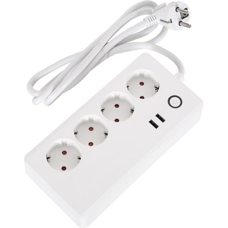 Steckerleiste mit 4 Steckdosen Typ F Schuko + 2 x USB WiFi  Weiß