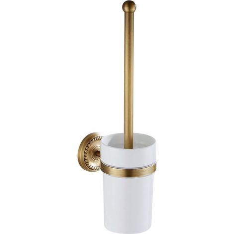 Portaescobillas de latón antiguo, juego de escobillero de pared para baño, accesorios de baño, escobillero (1/4)